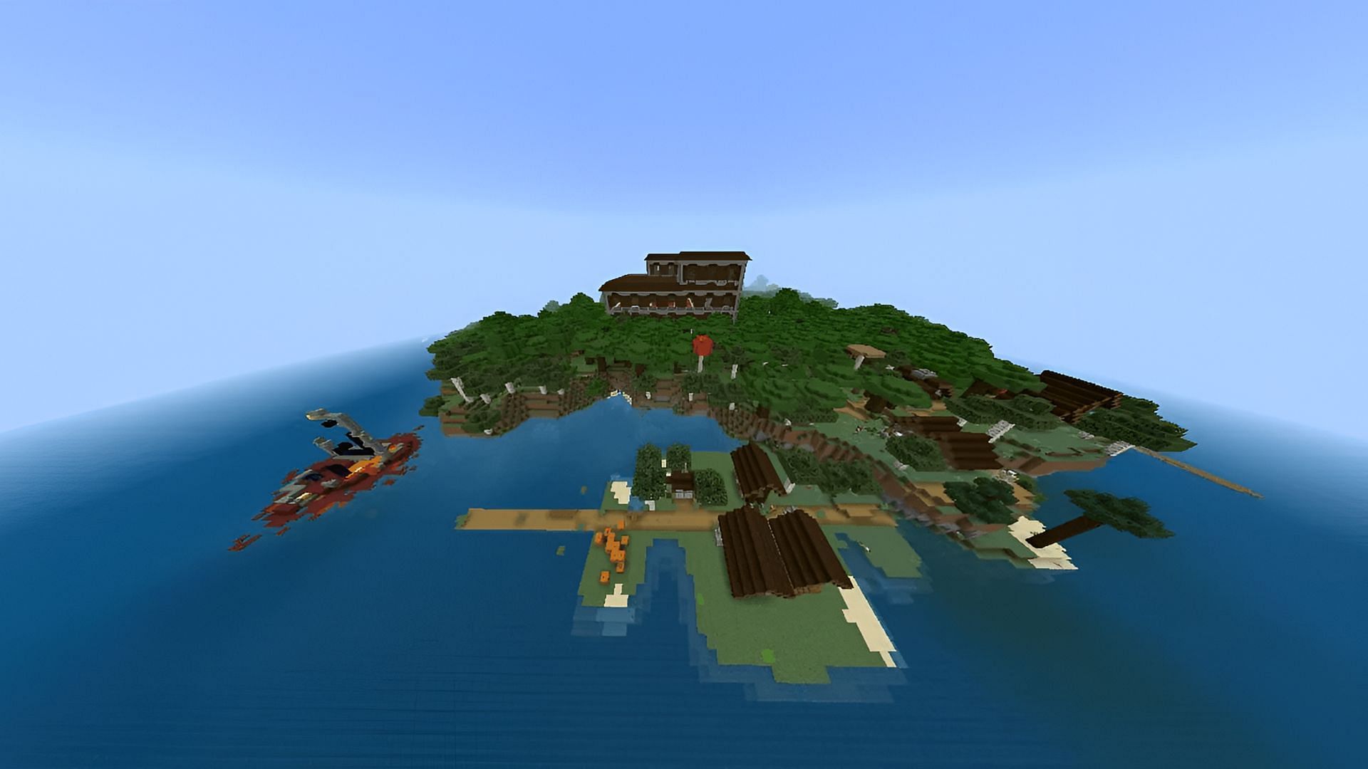 This seed offers a village and many other structures to explore and loot (Image via Fragrant_Result_186/Reddit)